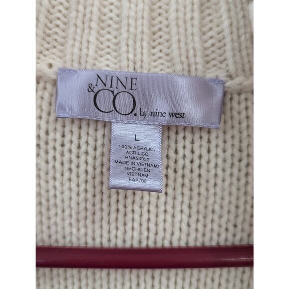 Ivory duster fisherman cardigan w/ rectangular collar & buttons Nine & Co, L - Picture 2 of 8